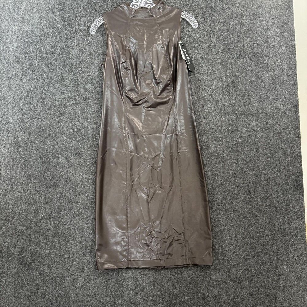 Joseph Ribkoff Dress Women's 4 Brown Faux Leather Mocha Sheath Knee Length